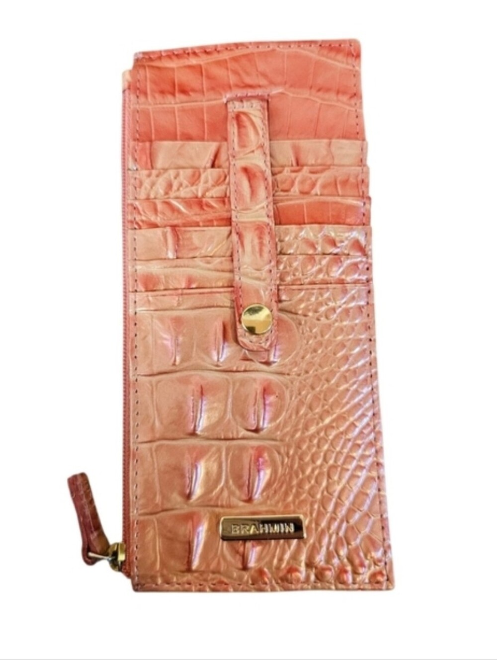 Brahmin Duxbury Pink Punch Melbourne Croc-Embossed  Leather Card Holder Wallet